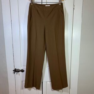 Talbots Womens Size 8 Brown Wide Leg Side Zip Stretch Trousers Dress Pants